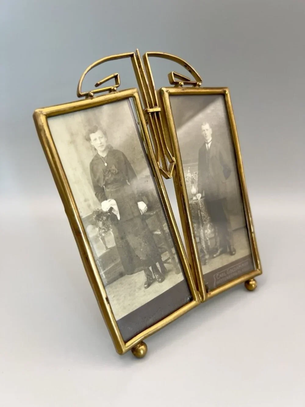 Antique Louis XVI Gilt Brass Double Picture Frame German Portraits Wittenberg